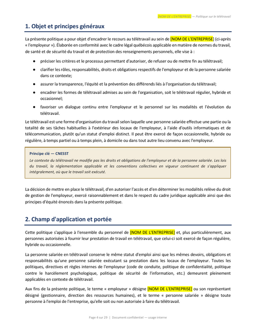 Politique de télétravail professionnelle + trousse RH d’implantation